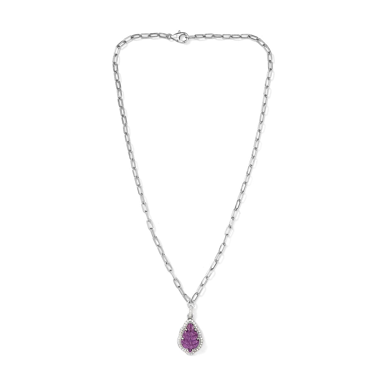 Stichtite and White Zircon Floral Necklace 18 Inches in Platinum Over Sterling Silver 5.00 ctw image number 3