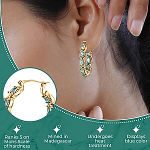 Karis Betroka Blue Apatite 4.25 ctw Hoop Earrings, Inside Out Hoop Earrings, In Out Hoops, 18K YG Plated Earrings