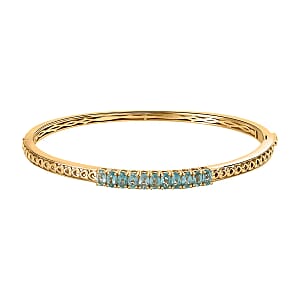 Karis Madagascar Paraiba Apatite Bangle Bracelet , Apatite Bangle ,18K Yellow Gold Plated Bracelet (6.50 In) 2.75 ctw