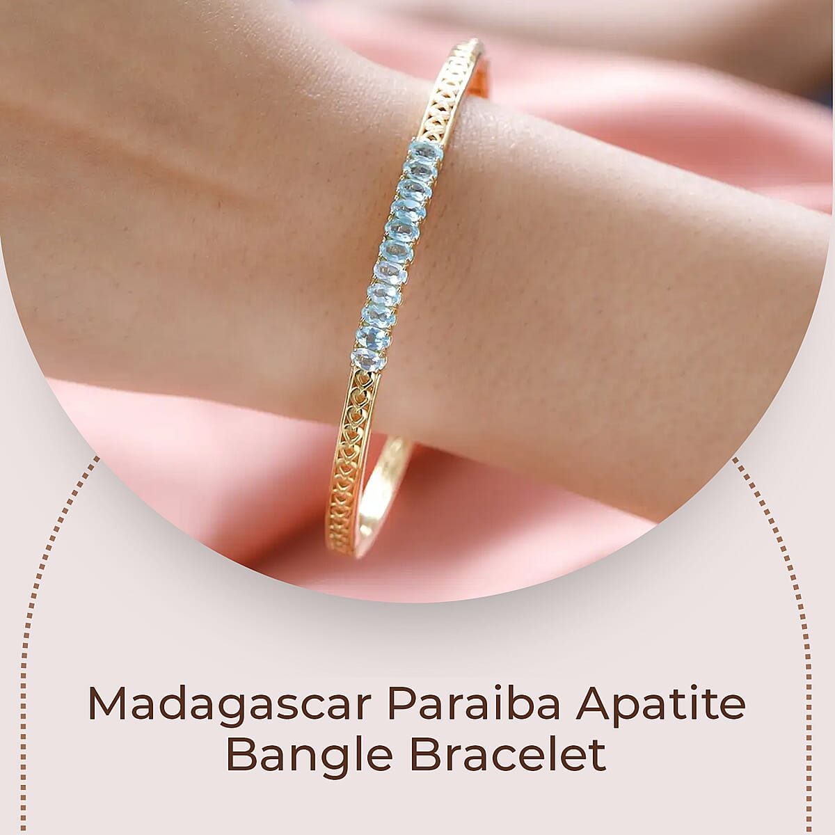 Karis Madagascar Paraiba Apatite Bangle Bracelet, Apatite Bangle, 18K Yellow Gold Plated Bracelet (8.00 In) 2.75 ctw image number 1