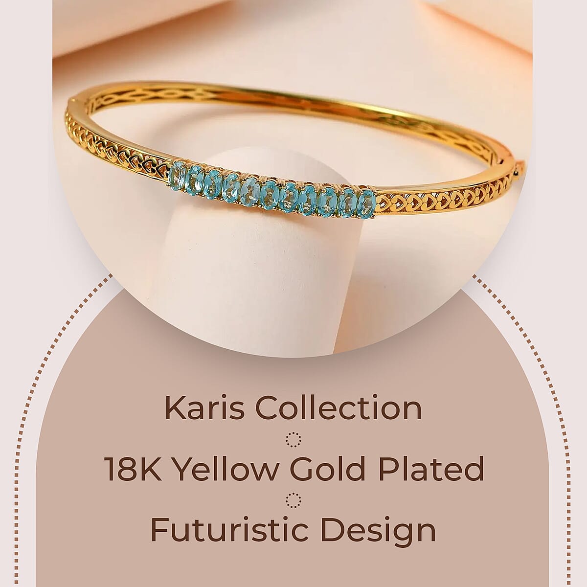 Karis Madagascar Paraiba Apatite Bangle Bracelet, Apatite Bangle, 18K Yellow Gold Plated Bracelet (8.00 In) 2.75 ctw image number 2