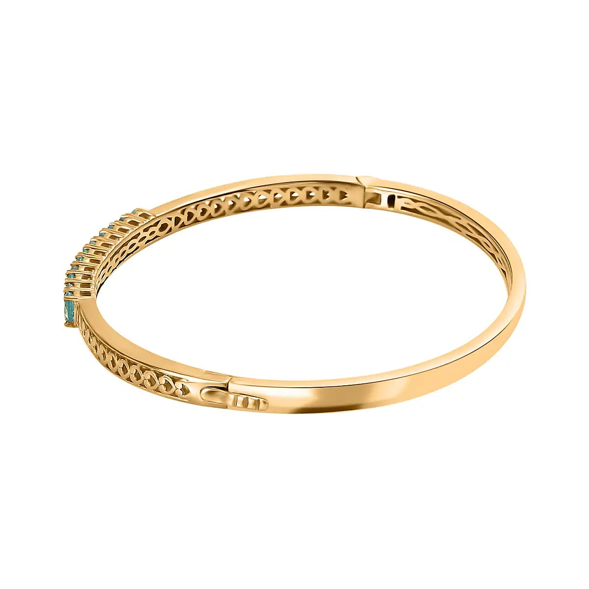 Karis Madagascar Paraiba Apatite Bangle Bracelet, Apatite Bangle, 18K Yellow Gold Plated Bracelet (8.00 In) 2.75 ctw image number 3