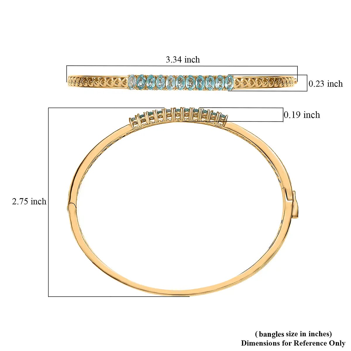 Karis Madagascar Paraiba Apatite Bangle Bracelet, Apatite Bangle, 18K Yellow Gold Plated Bracelet (8.00 In) 2.75 ctw image number 5