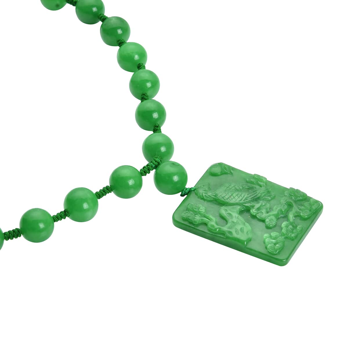 Green Jade Carved Eagle Pendant with Beaded Necklace 20 Inches in Rhodium Over Sterling Silver 527.50 ctw image number 2