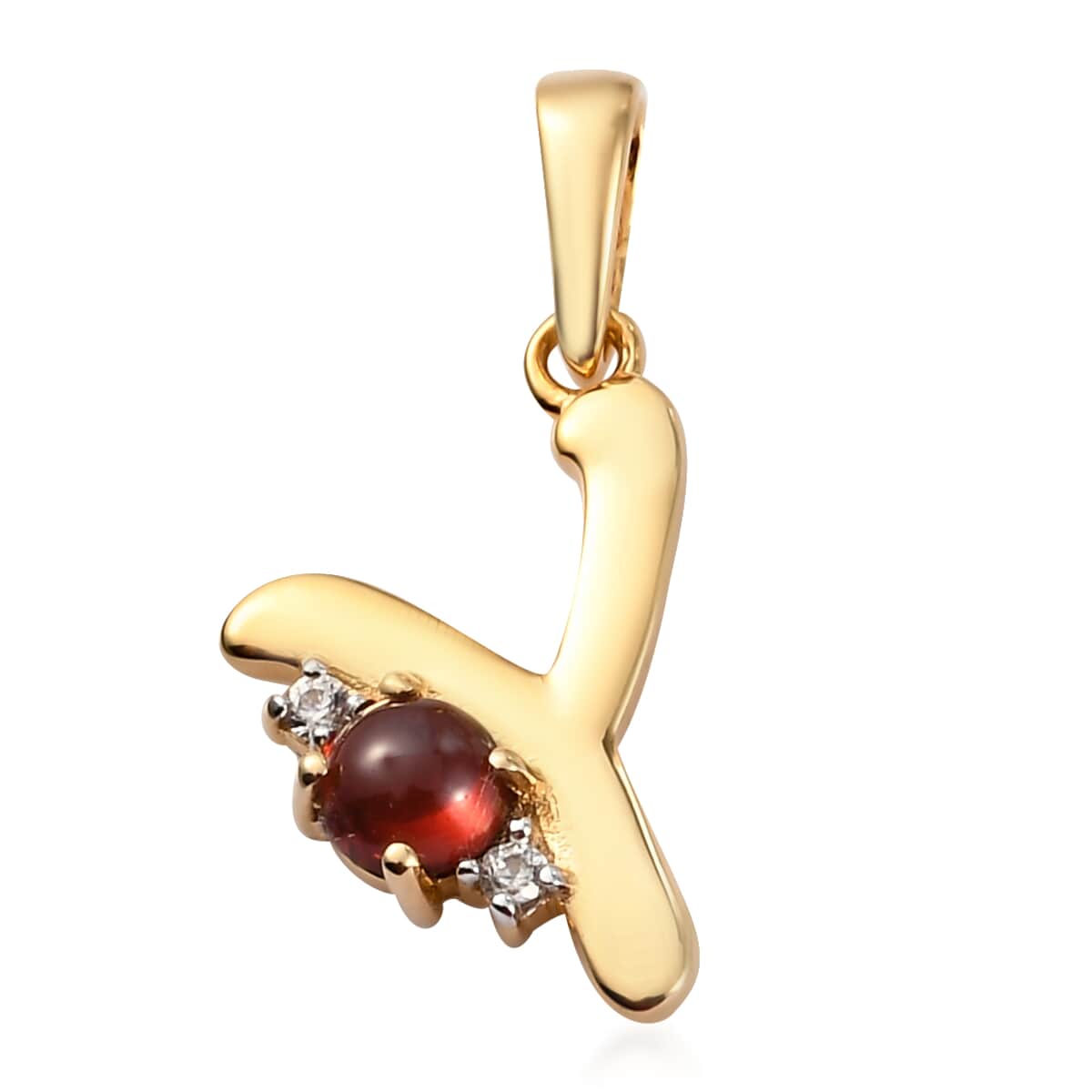 Mozambique Garnet and Natural White Zircon Initial Y Pendant in Vermeil Yellow Gold Over Sterling Silver 0.50 ctw image number 0