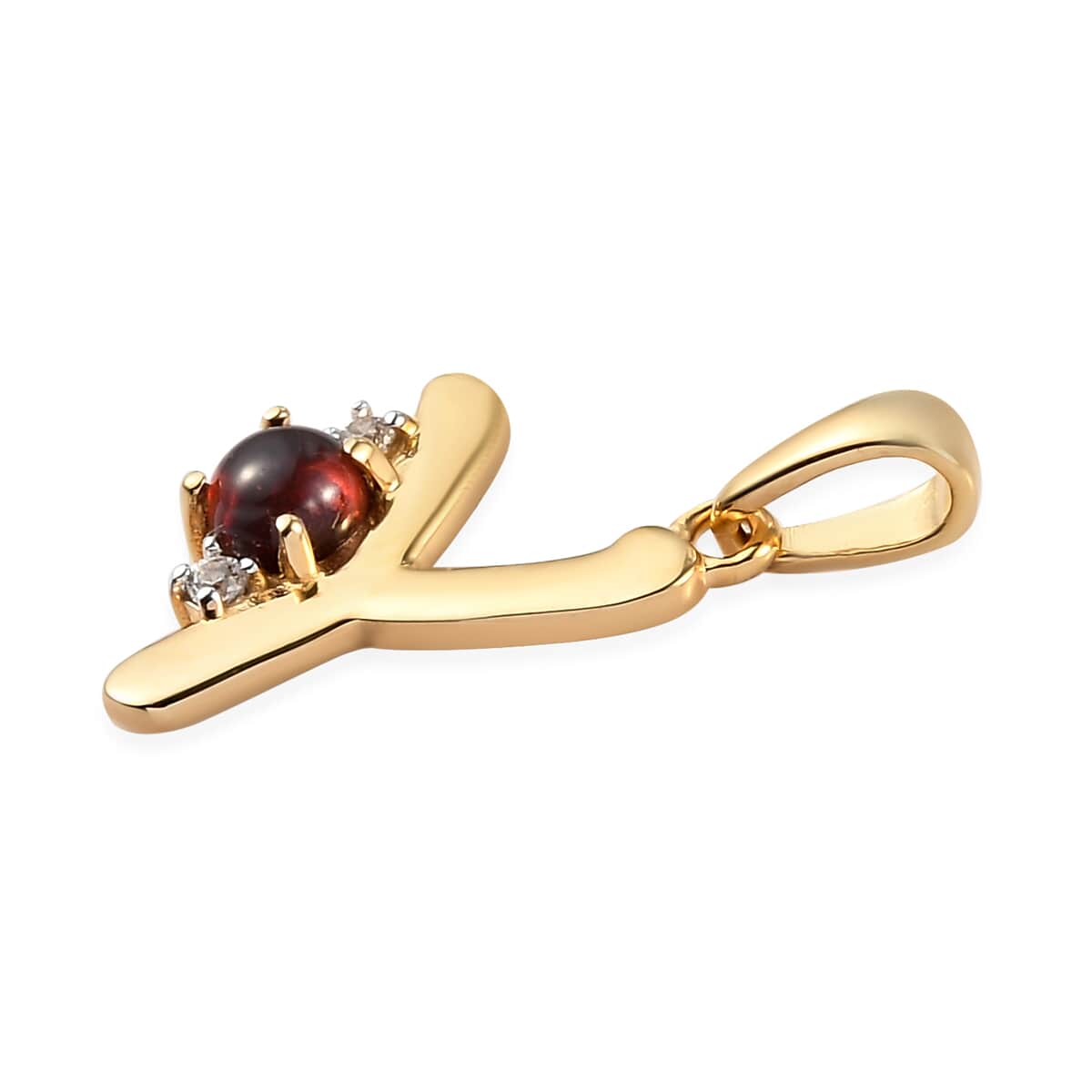 Mozambique Garnet and Natural White Zircon Initial Y Pendant in Vermeil Yellow Gold Over Sterling Silver 0.50 ctw image number 3