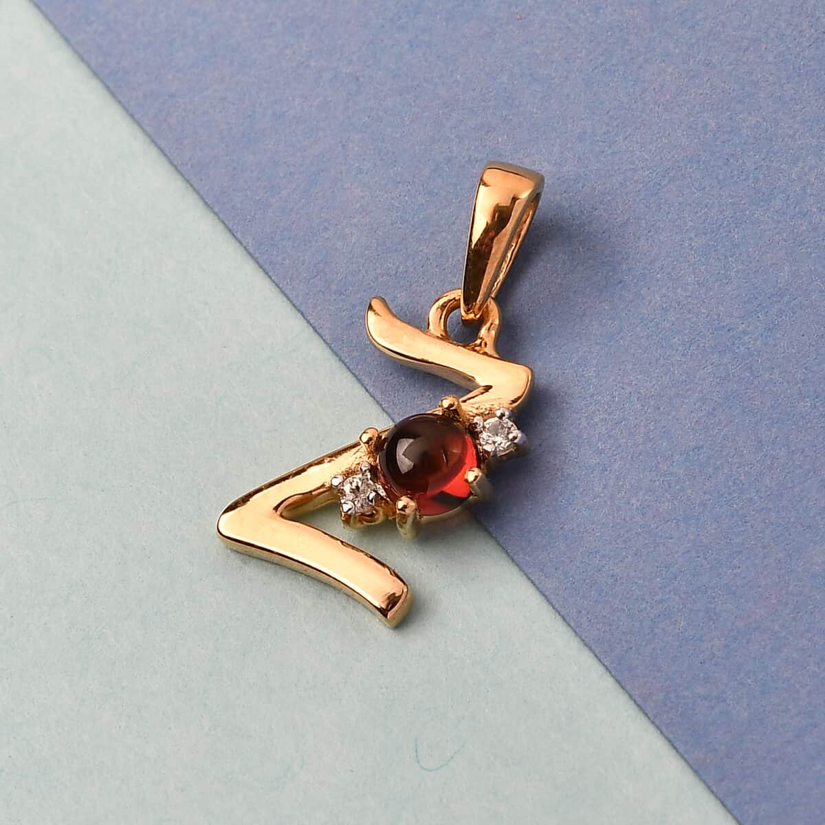 Mozambique Garnet and Natural White Zircon Initial Z Pendant in Vermeil Yellow Gold Over Sterling Silver 0.50 ctw image number 1