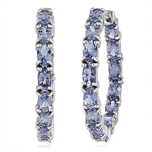 Tanzanite Hoop Earrings in Platinum Over Sterling Silver 6.40 ctw