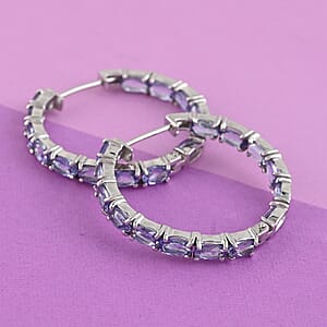 Tanzanite Hoop Earrings in Platinum Over Sterling Silver 6.40 ctw