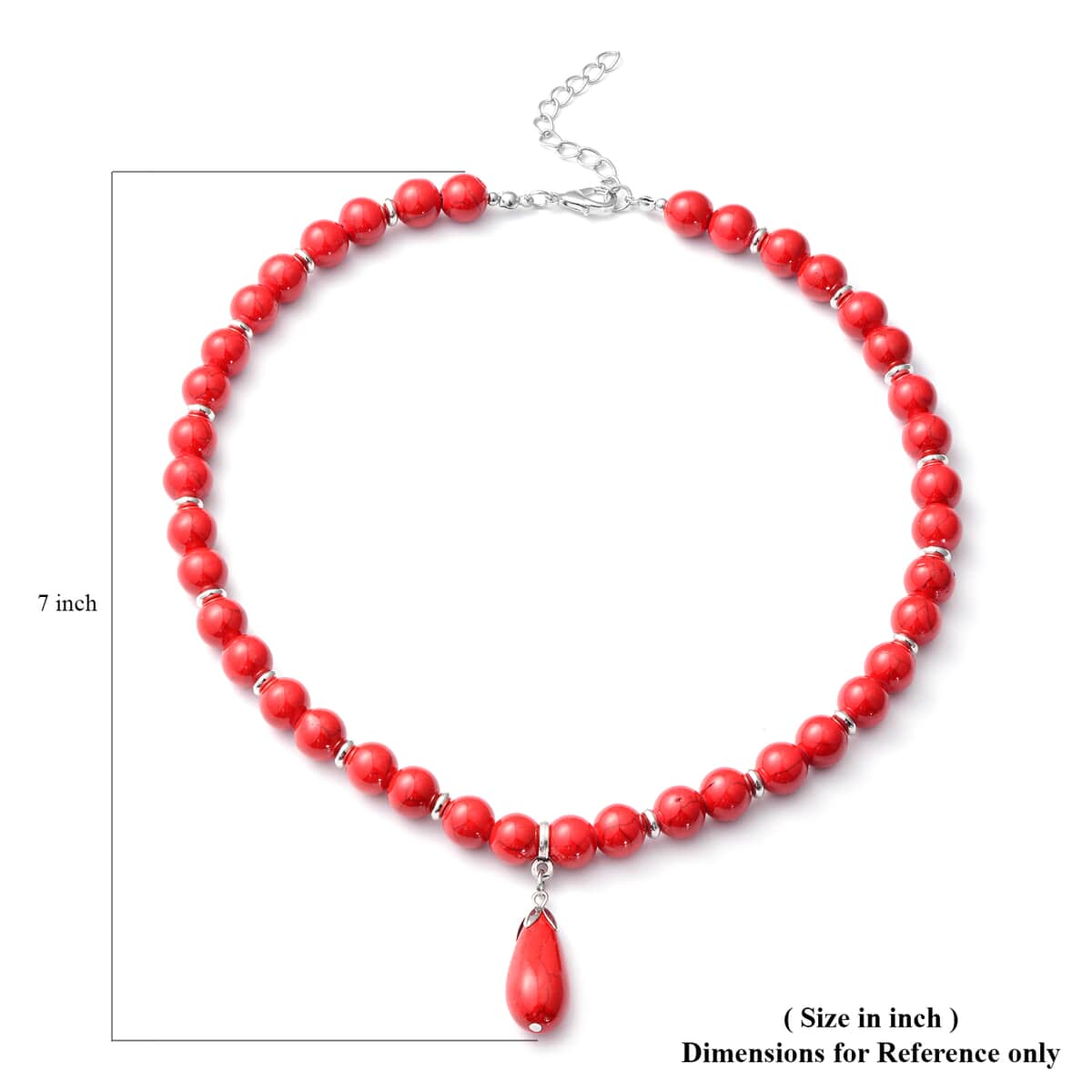 Freshened Red Howlite Beaded Necklace with Drop Pendant 18-20 Inches in Silvertone 268.50 ctw image number 4