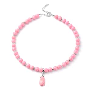 Freshened Pink Howlite Beaded Necklace with Drop Pendant 18-20 Inches in Silvertone 253.00 ctw