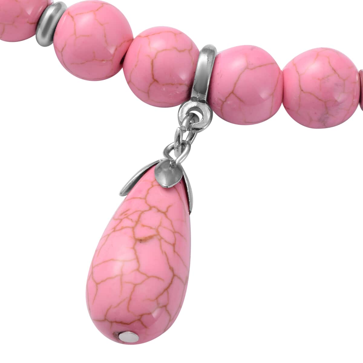 Freshened Pink Howlite Beaded Necklace with Drop Pendant 18-20 Inches in Silvertone 253.00 ctw image number 2