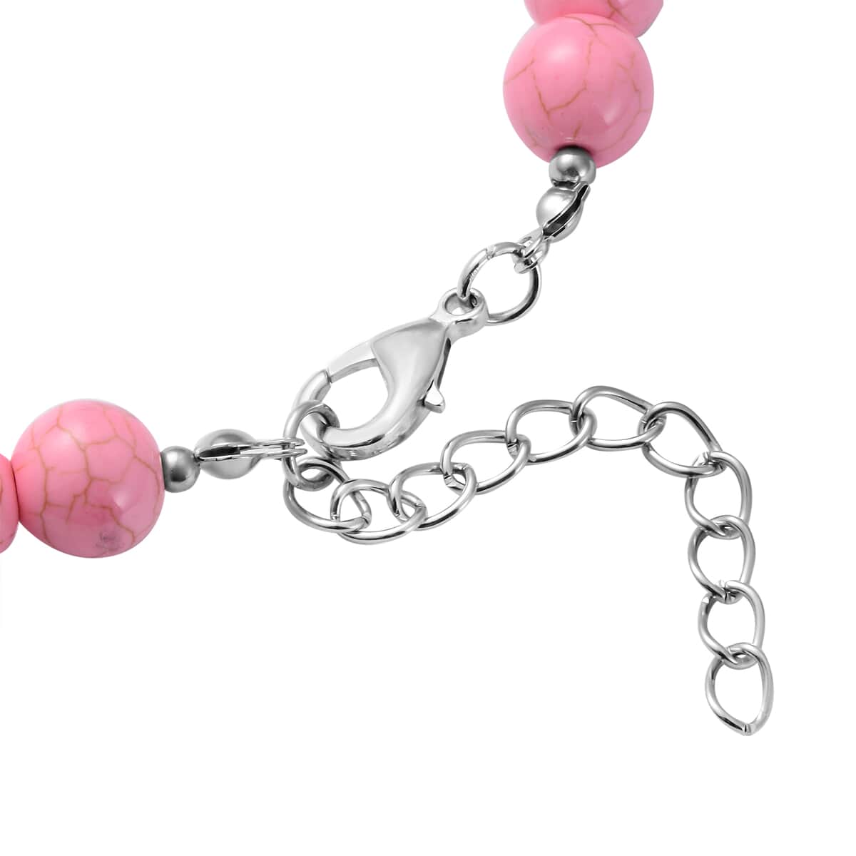 Freshened Pink Howlite Beaded Necklace with Drop Pendant 18-20 Inches in Silvertone 253.00 ctw image number 3