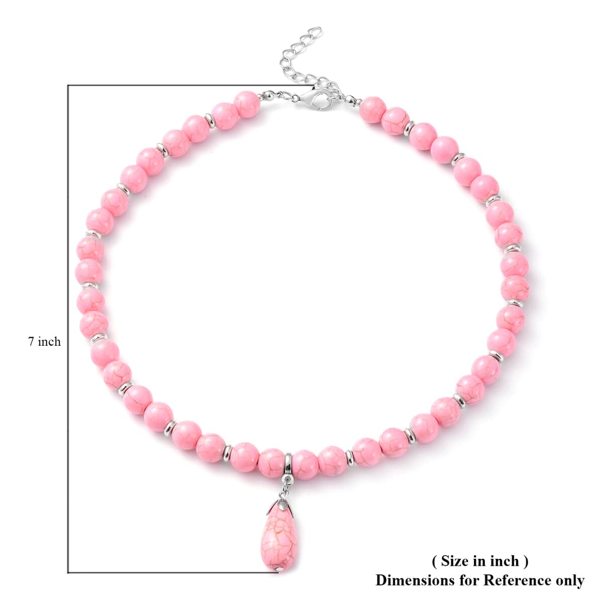 Freshened Pink Howlite Beaded Necklace with Drop Pendant 18-20 Inches in Silvertone 253.00 ctw image number 4