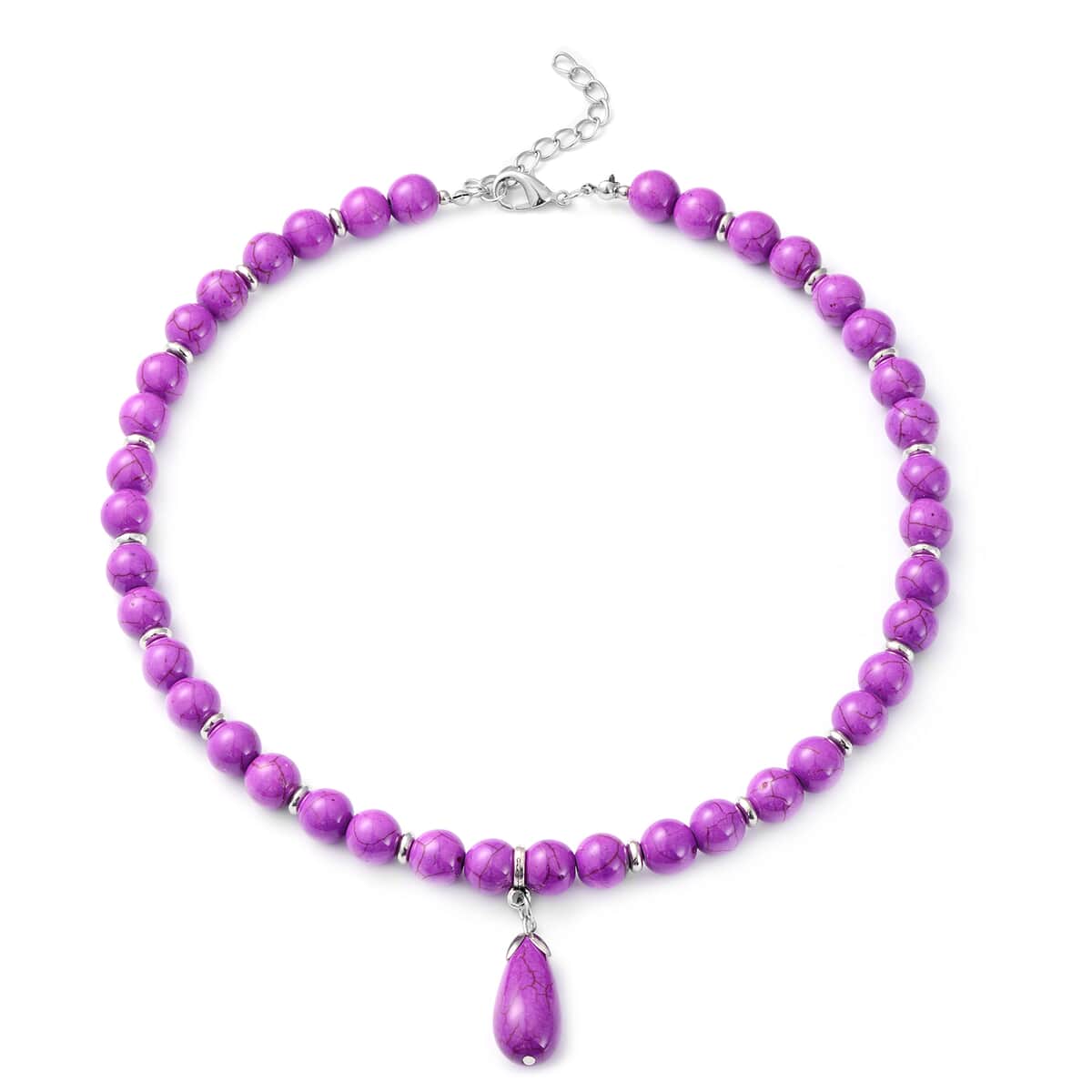 Freshened Purple Howlite Beaded Necklace with Drop Pendant 18-20 Inches in Silvertone 263.00 ctw image number 0