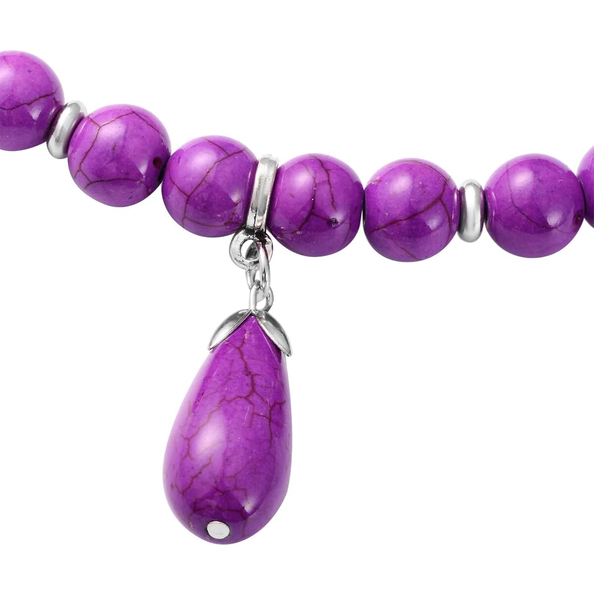 Freshened Purple Howlite Beaded Necklace with Drop Pendant 18-20 Inches in Silvertone 263.00 ctw image number 2