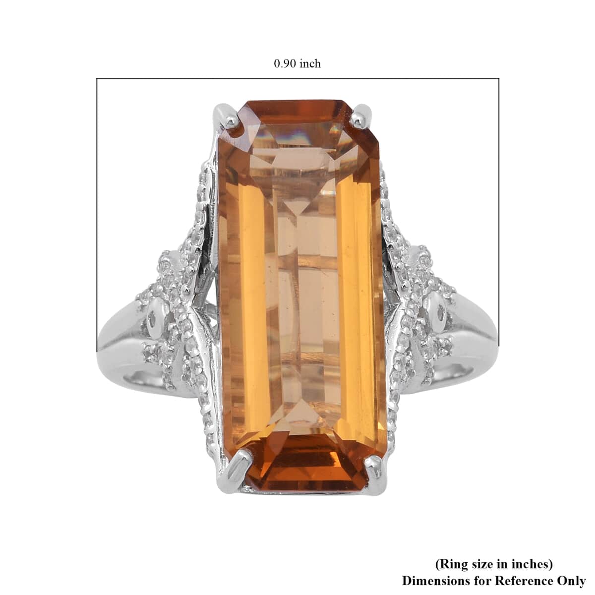 Strap Cut Brazilian Citrine and White Zircon Elongated Ring in Platinum Over Sterling Silver (Size 10.0) 9 Grams 15.20 ctw image number 4