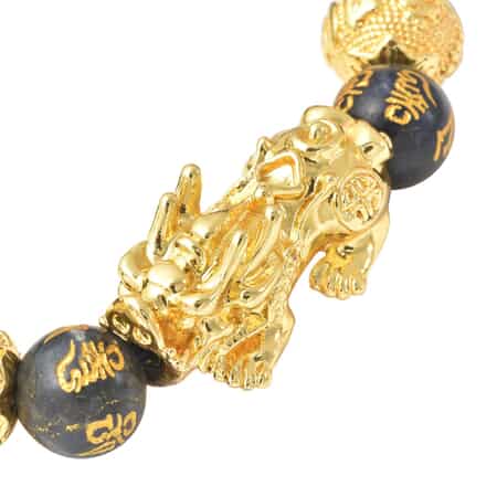 Feng Shui Pixiu Charm Sodalite Carved Beads Stretch Bracelet in Goldtone, Stretchable Bracelet, Good Luck Birthday Gift t (6.50 In) 146.50 ctw image number 5