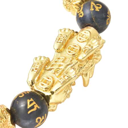 Feng Shui Pixiu Charm Sodalite Carved Beads Stretch Bracelet in Goldtone, Stretchable Bracelet, Good Luck Birthday Gift t (6.50 In) 146.50 ctw image number 6