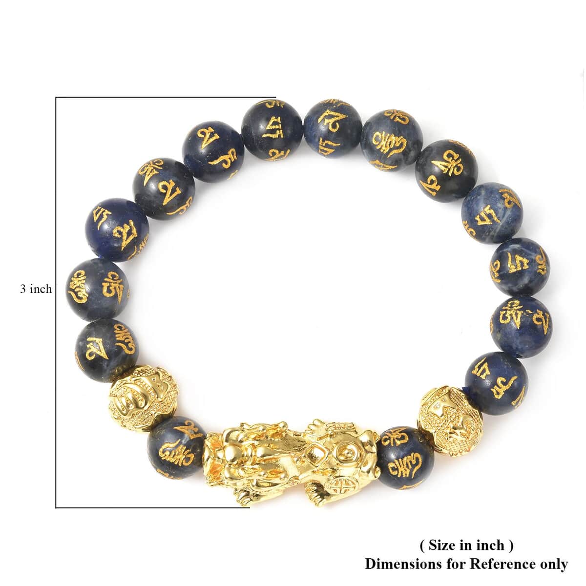 Feng Shui Pixiu Charm Sodalite Carved Beads Stretch Bracelet in Goldtone, Stretchable Bracelet, Good Luck Birthday Gift t (6.50 In) 146.50 ctw image number 7
