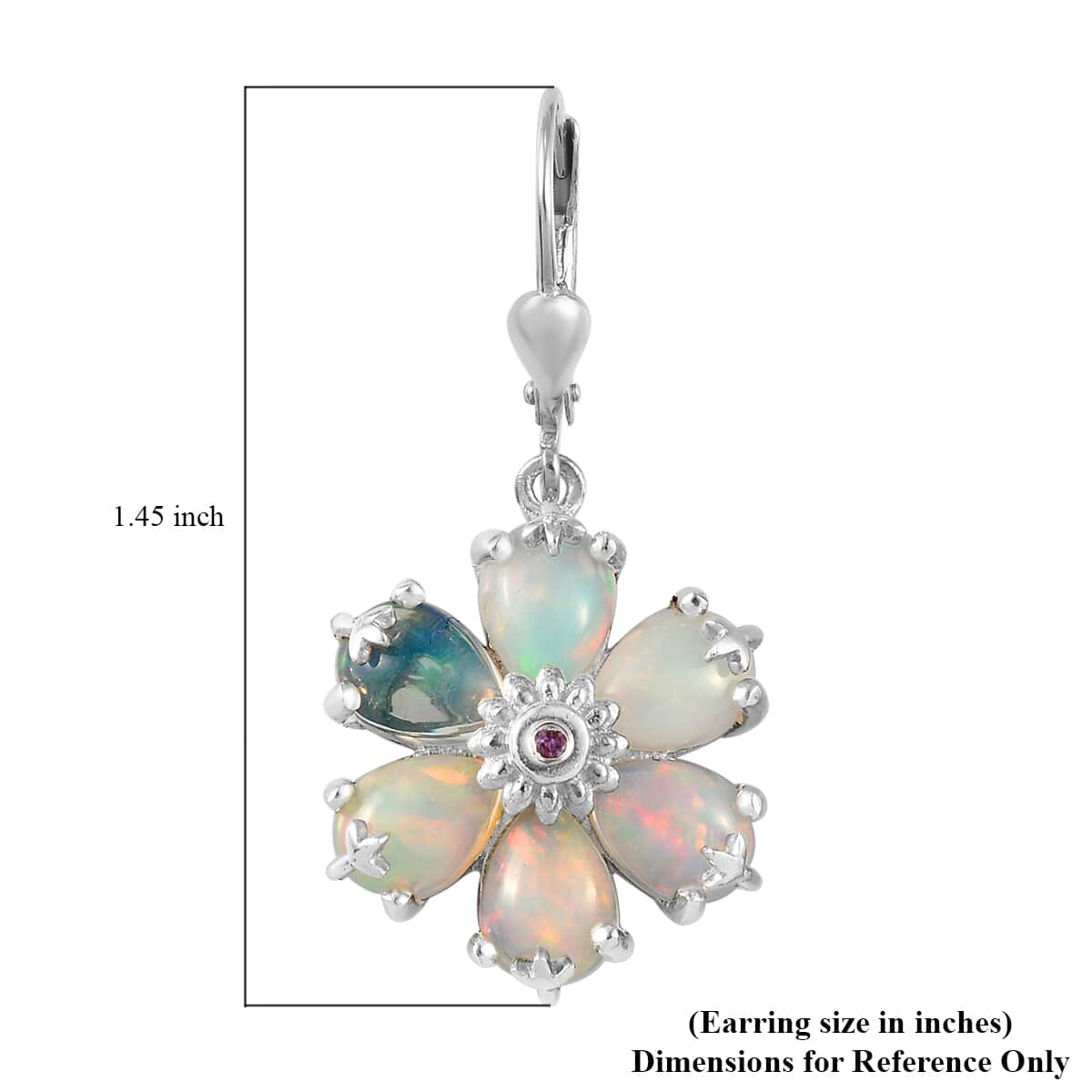 Ethiopian Welo Opal and Madagascar Pink Sapphire Flower Dangle Earrings in Platinum Over Sterling Silver 6.35 ctw image number 5