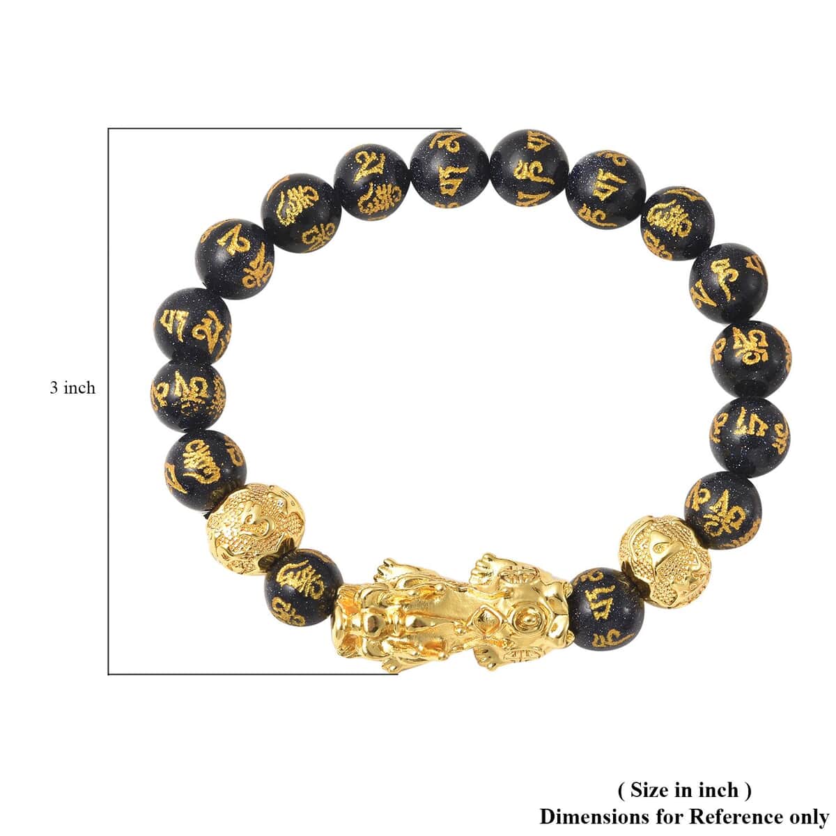 Feng Shui Pixiu Charm Blue Sandstone Carved Beads Stretch Bracelet in Goldtone, Stretchable Bracelet, Good Luck Birthday Gift (6.50 In) 146.00 ctw image number 6