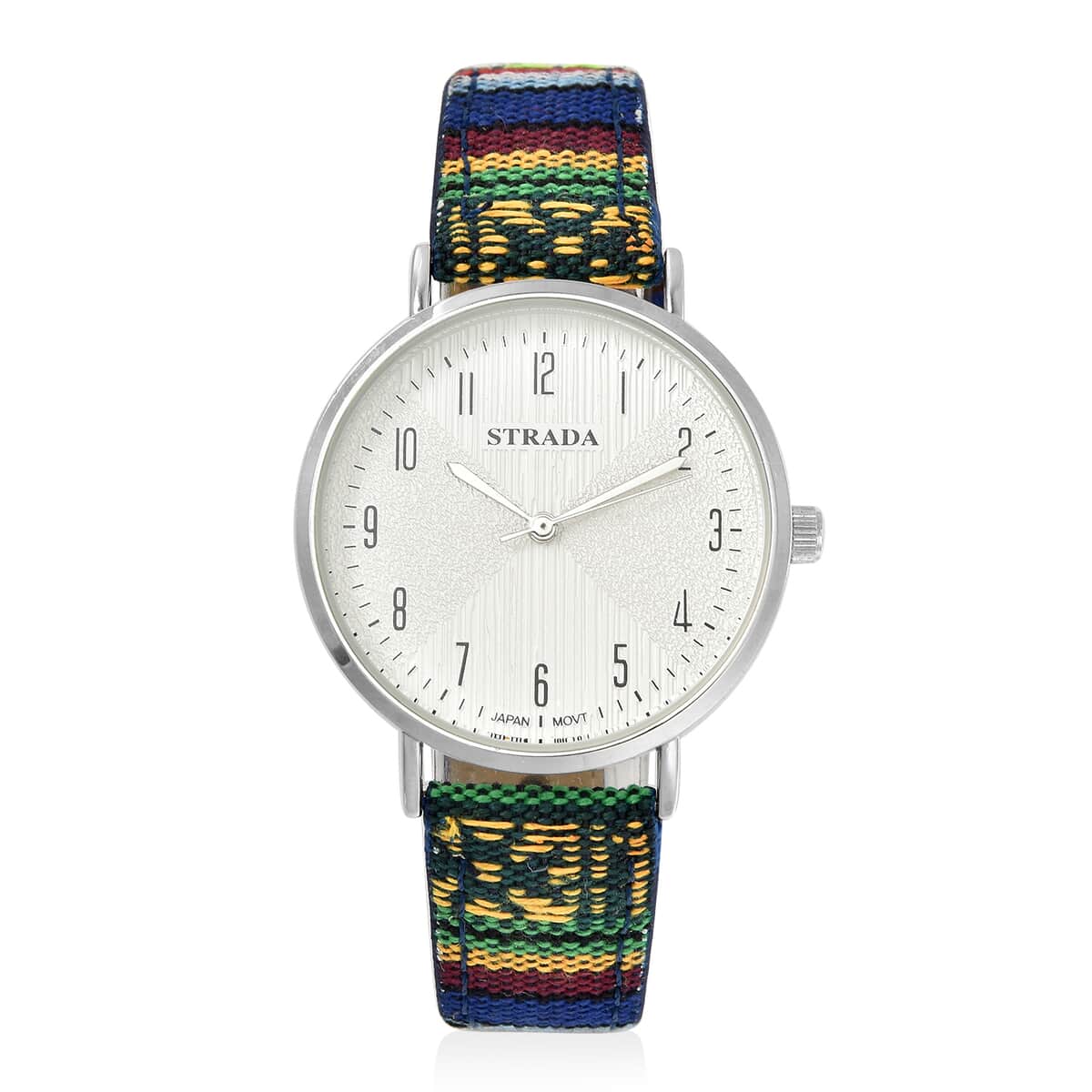 STRADA Japanese Movement Watch with Yellow and Green Pattern Faux Leather Strap image number 0