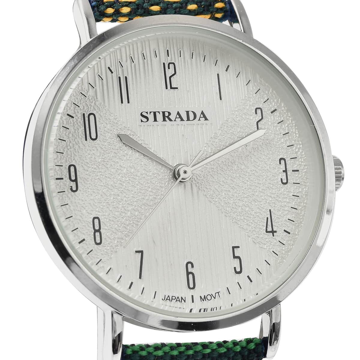 STRADA Japanese Movement Watch with Yellow and Green Pattern Faux Leather Strap image number 3
