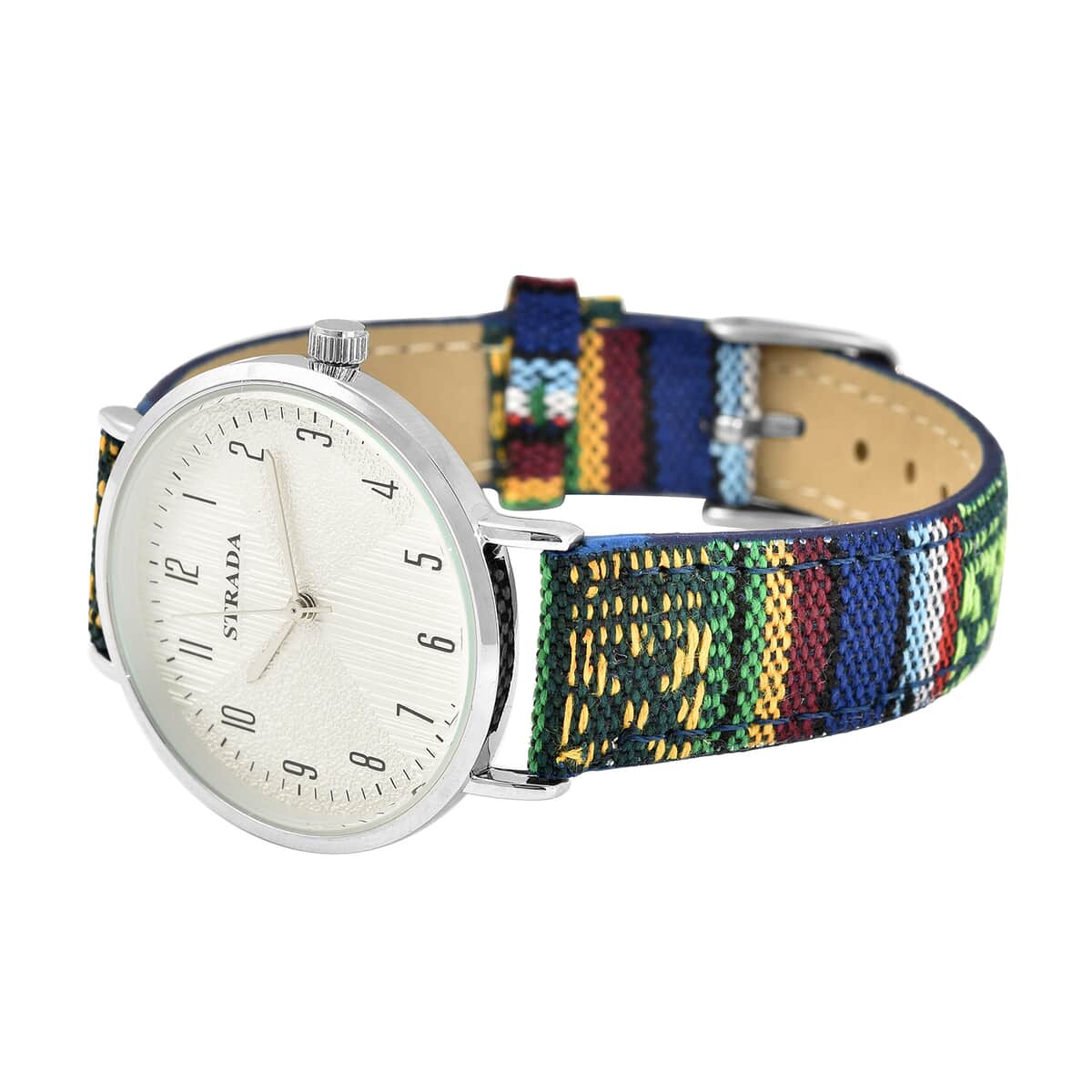 STRADA Japanese Movement Watch with Yellow and Green Pattern Faux Leather Strap image number 4