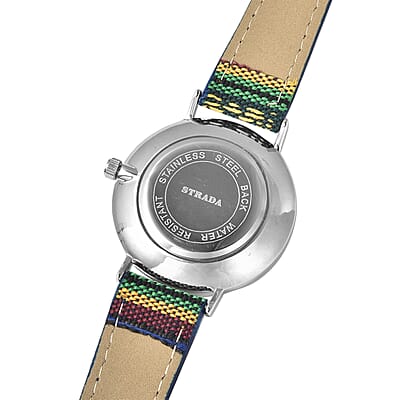 Strada Japanese Movement Watch with Yellow and Green Multi Color Bohemian Textile Vegan Leather Strap