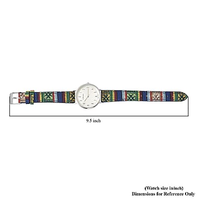 Strada Japanese Movement Watch with Yellow and Green Multi Color Bohemian Textile Vegan Leather Strap