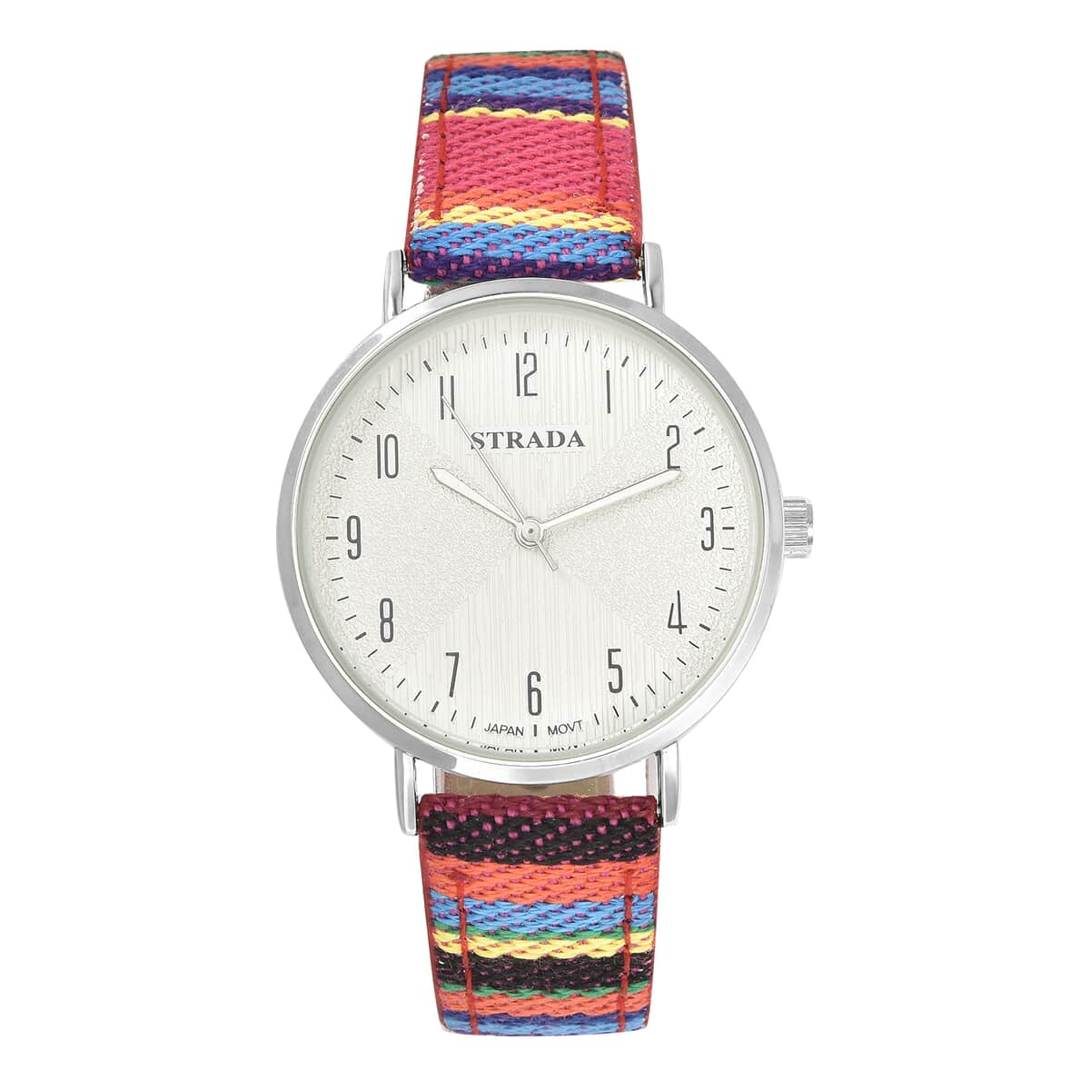 Strada Japanese Movement Watch with Rose Red Multi Color Bohemian Textile Vegan Leather Strap image number 0