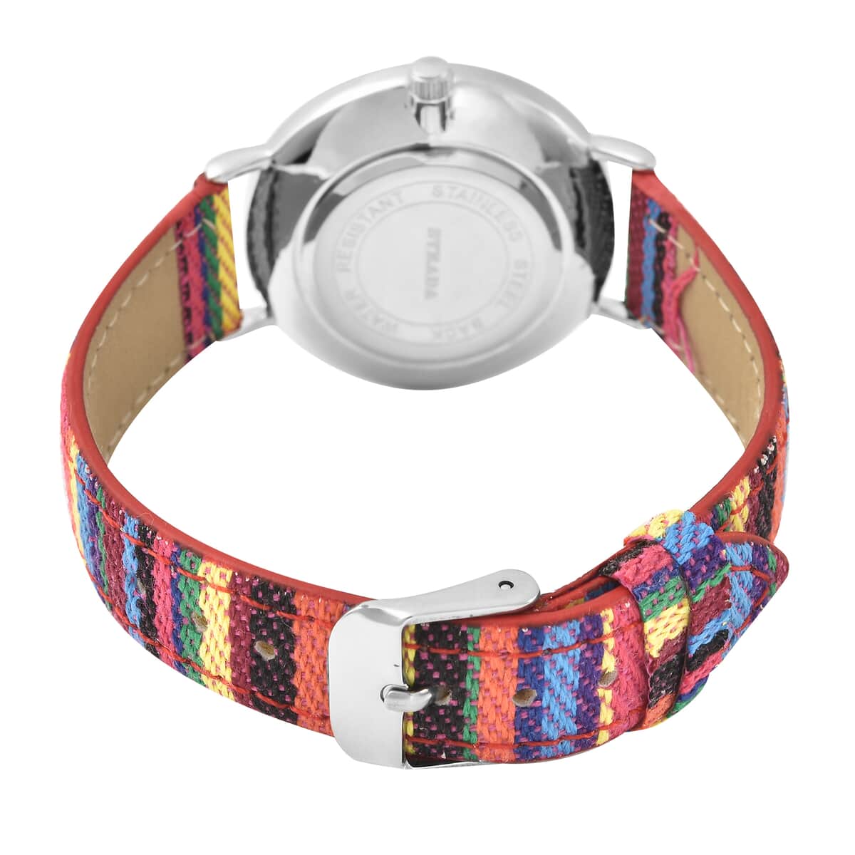 Strada Japanese Movement Watch with Rose Red Multi Color Bohemian Textile Vegan Leather Strap image number 5