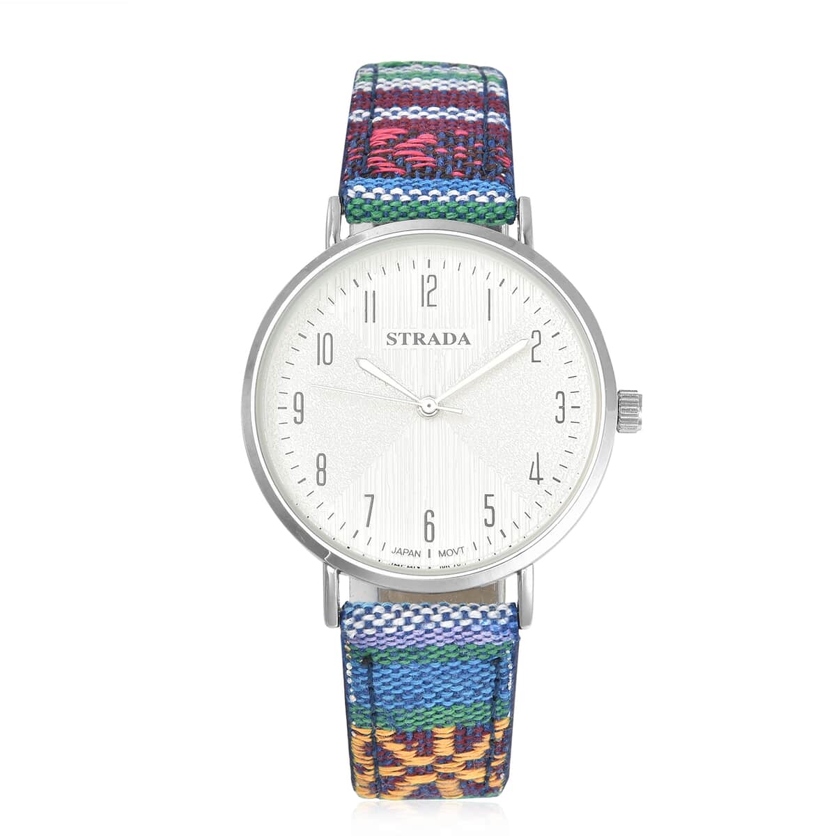 Strada Japanese Movement Watch with Rose Red and Blue Multi Color Bohemian Textile Vegan Leather Strap image number 0