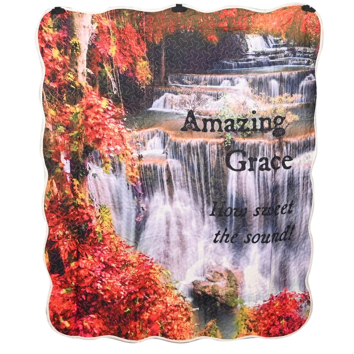 Inspirational Quotes Bed Throw Quilt Blankets - Amazing Grace, Waterfall  image number 0
