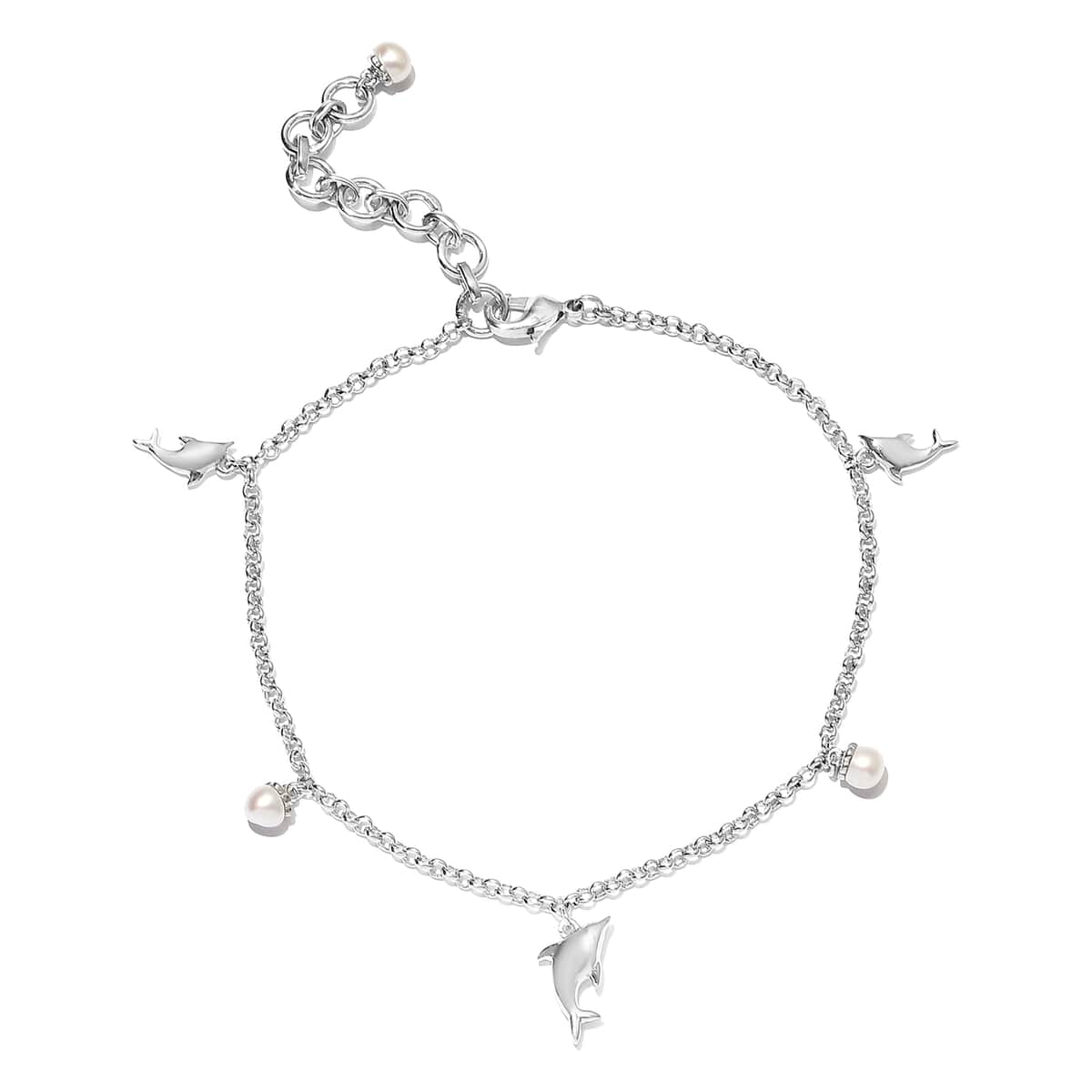 Karis Freshwater Pearl Anklet with Charm in Platinum Bond image number 0
