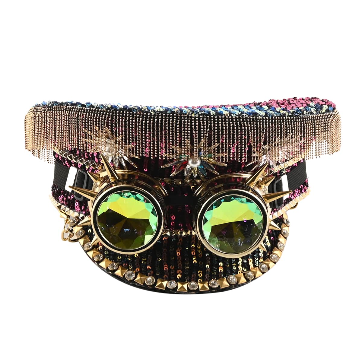 Halloween Mask Red with Multi Color Burning Man American Sequin Hat and Goggles image number 0