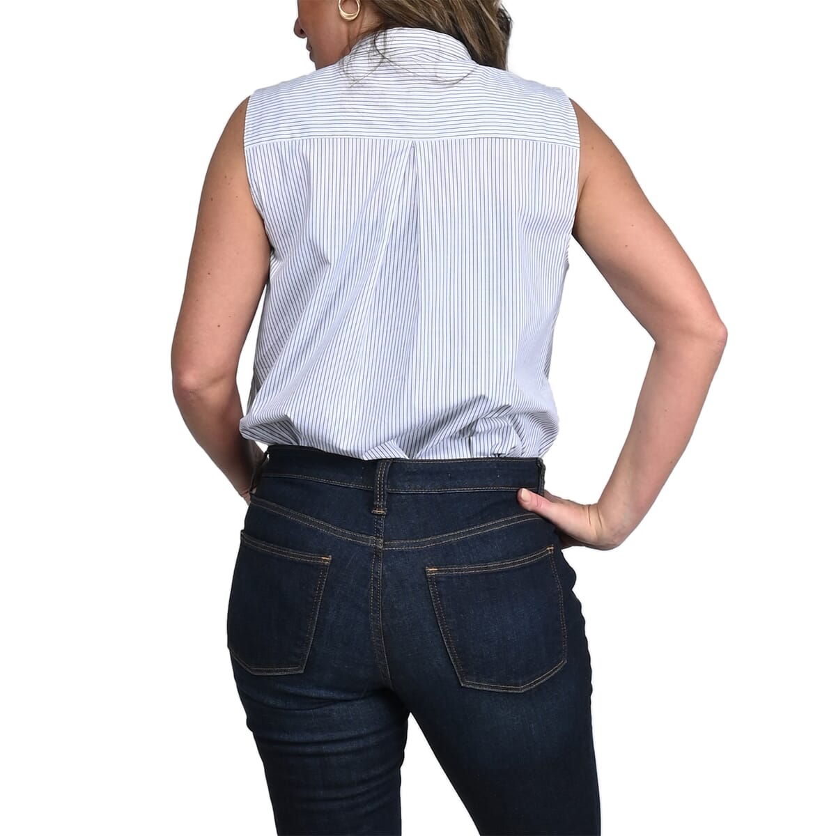 Tahari White with Black Striped Sleeveless Button-up Blouse - S image number 1