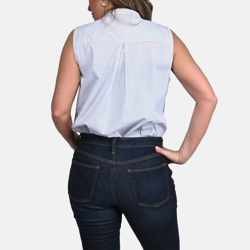 Tahari White with Black Striped Sleeveless Button-up Blouse - S