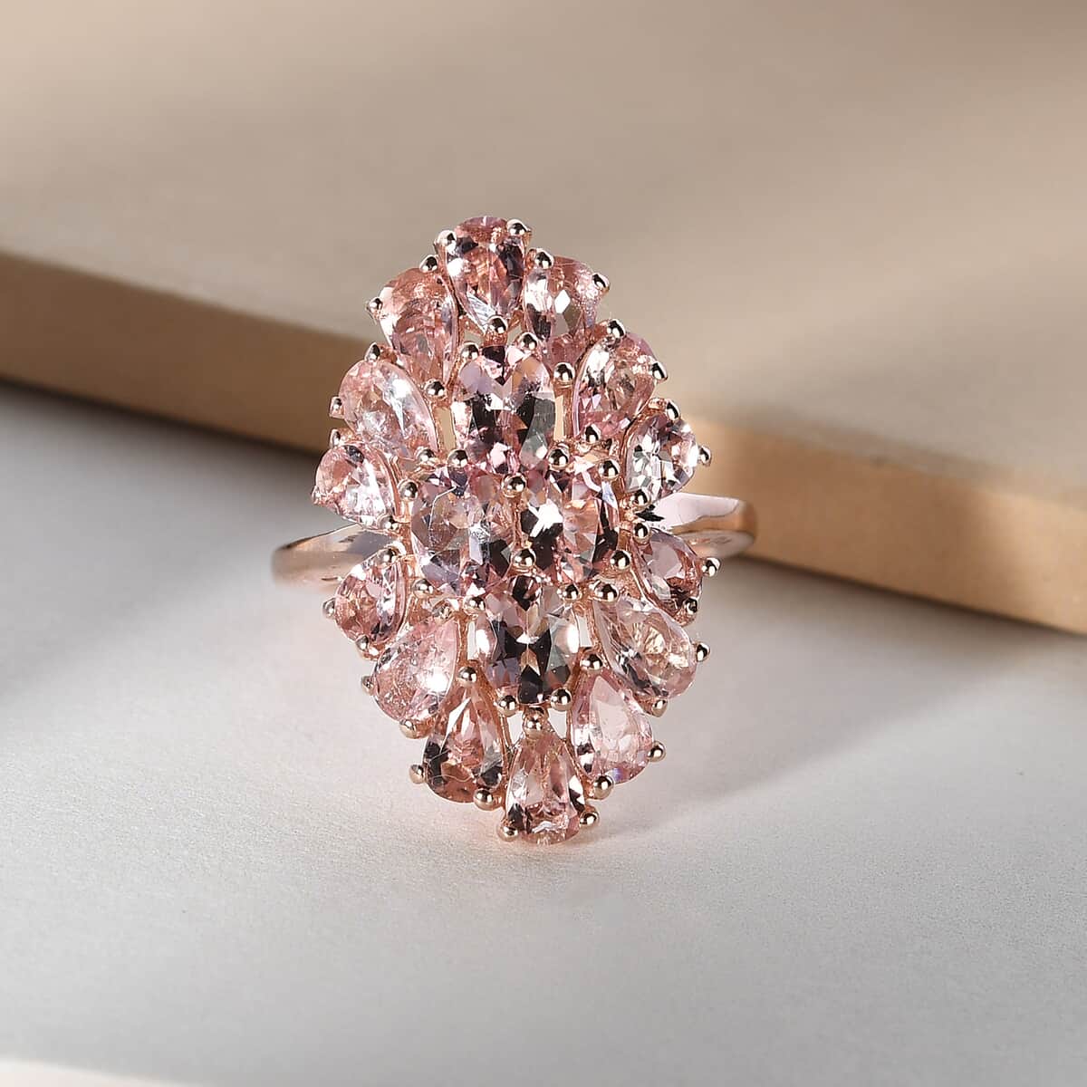 Blush Tourmaline Cluster Ring in Vermeil Rose Gold Over Sterling Silver (Size 7.0) 3.90 ctw image number 1