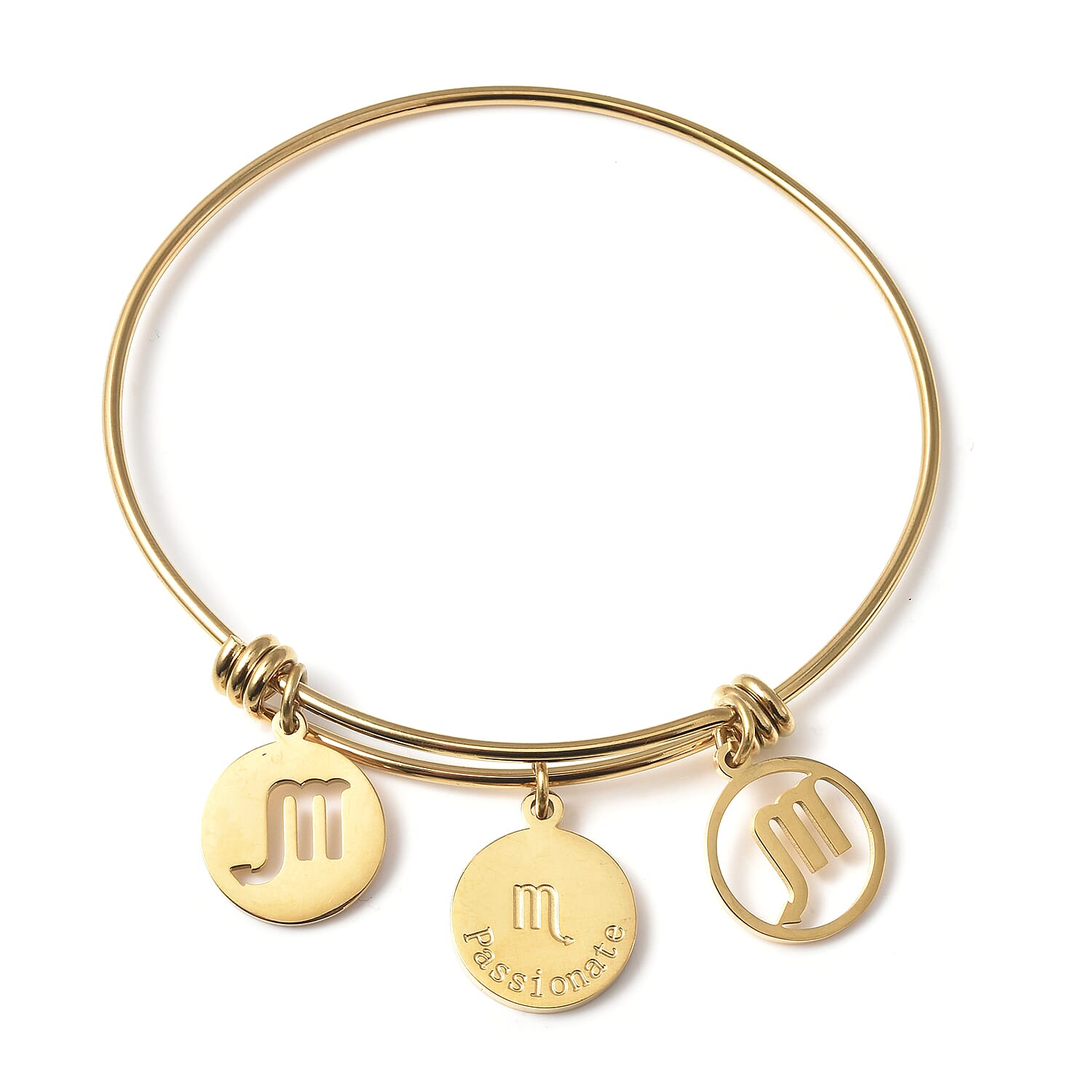 Virgo Zodiac Bangle Bracelet Gift Set in ION Plated Yellow Gold Stainless Steel (6-9 in)