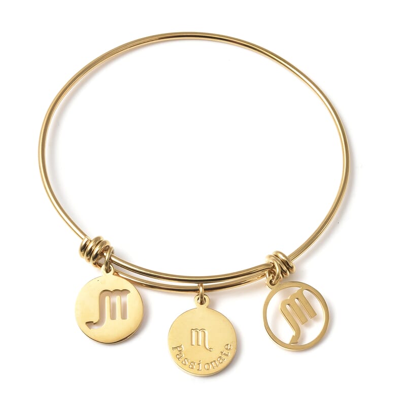 Virgo Zodiac Bangle Bracelet Gift Set in ION Plated Yellow Gold Stainless Steel (6-9 in)