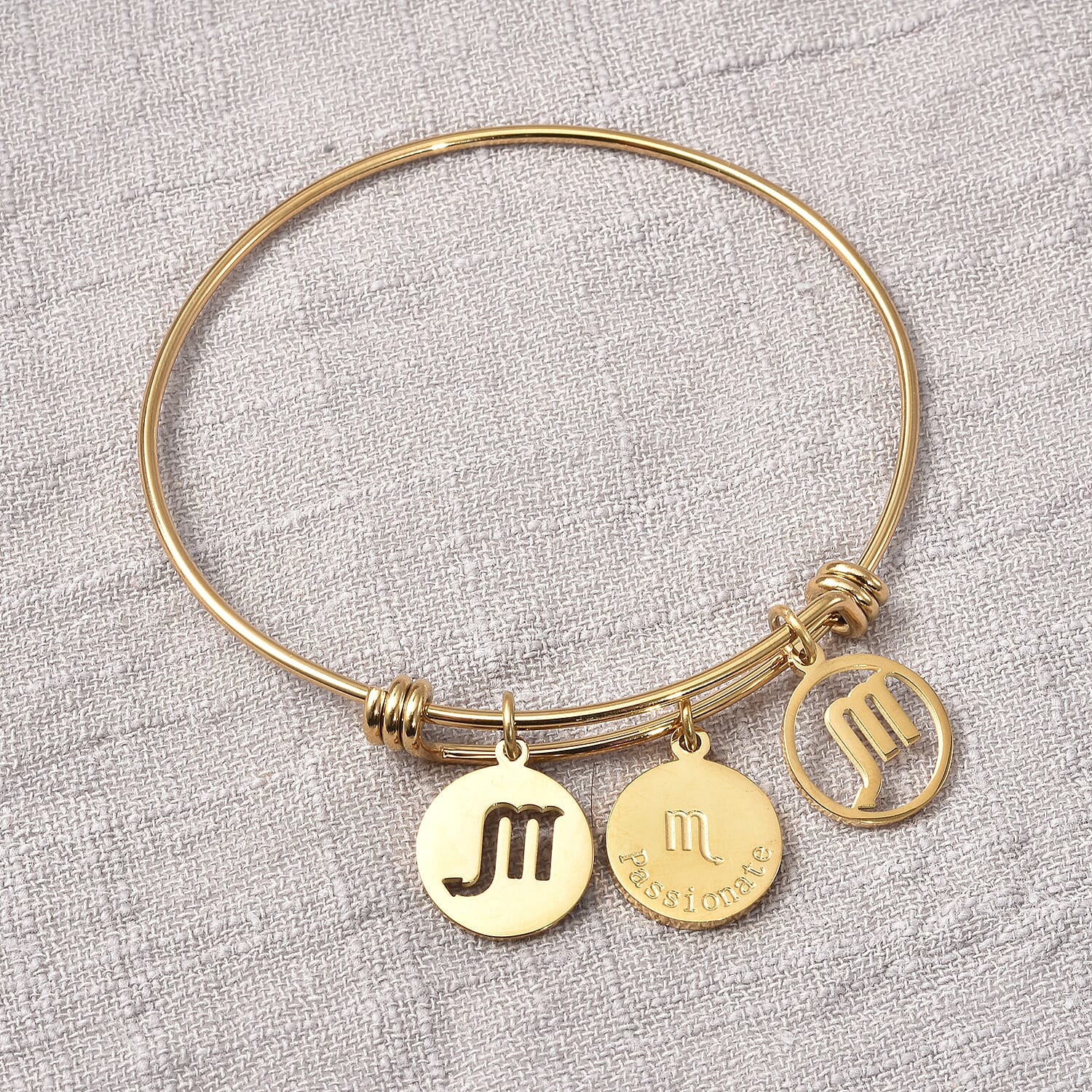 Virgo Zodiac Bangle Bracelet Gift Set in ION Plated Yellow Gold Stainless Steel (6-9 in)