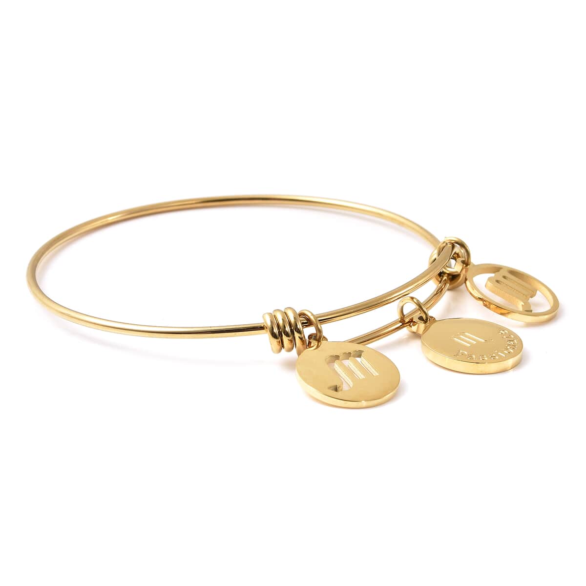 Virgo Zodiac Bangle Bracelet Gift Set in ION Plated Yellow Gold Stainless Steel (6-9 in) image number 3