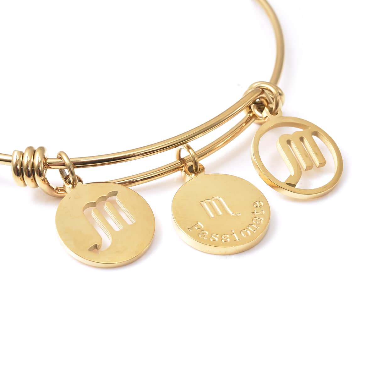 Virgo Zodiac Bangle Bracelet Gift Set in ION Plated Yellow Gold Stainless Steel (6-9 in) image number 4