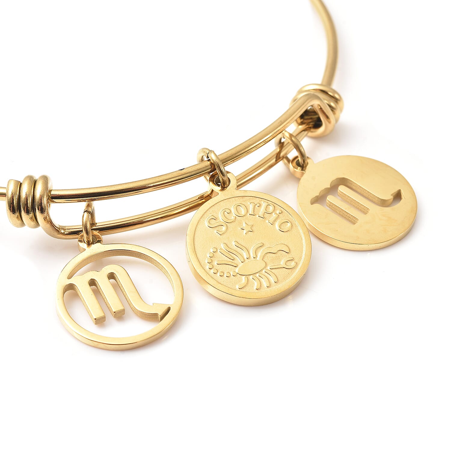 Virgo Zodiac Bangle Bracelet Gift Set in ION Plated Yellow Gold Stainless Steel (6-9 in)