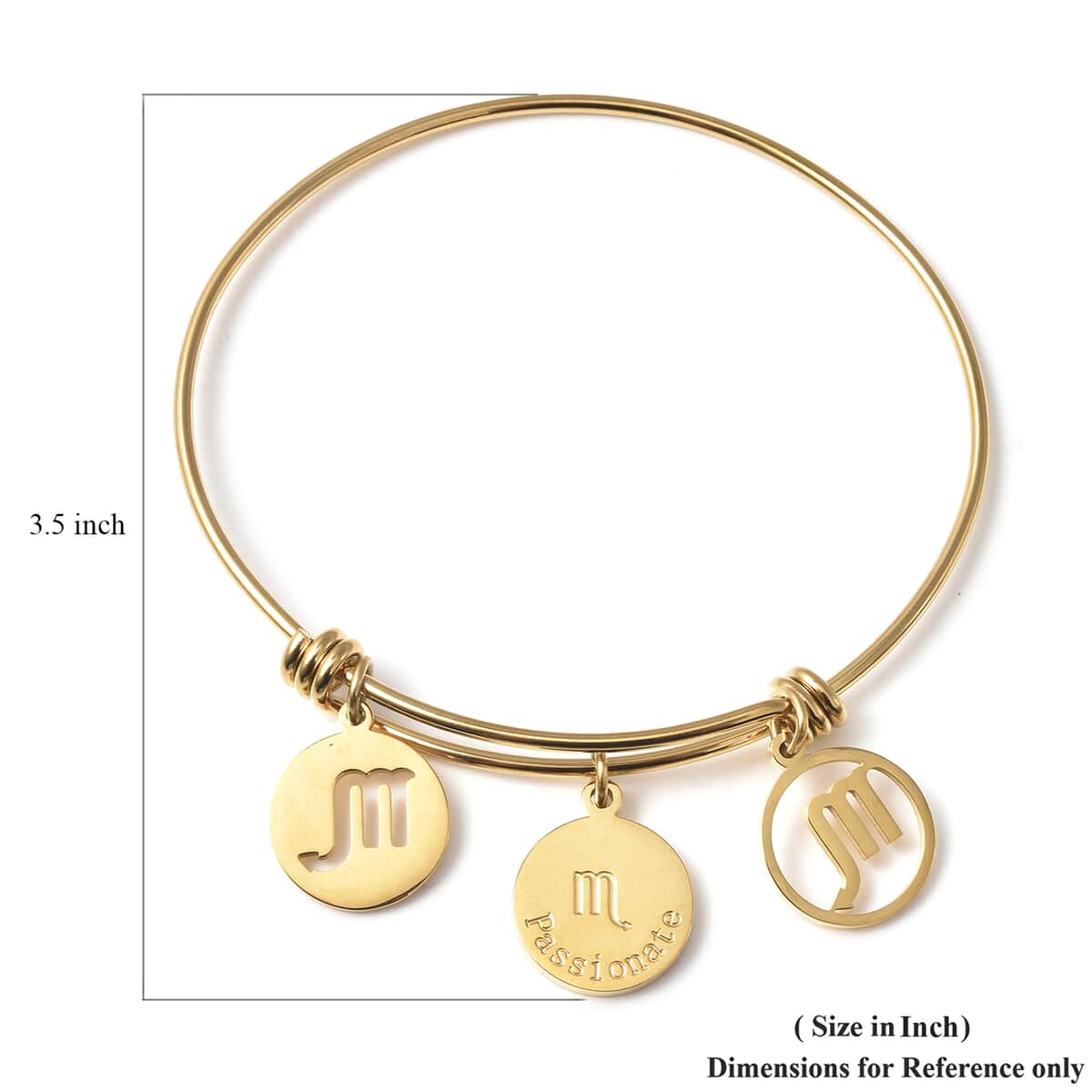 Virgo Zodiac Bangle Bracelet Gift Set in ION Plated Yellow Gold Stainless Steel (6-9 in) image number 6