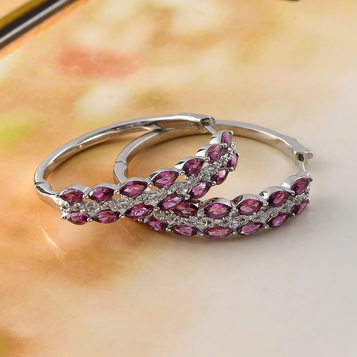 Premium Orissa Rhodolite Garnet 8.70 ctw Earrings in Platinum Over Sterling Silver