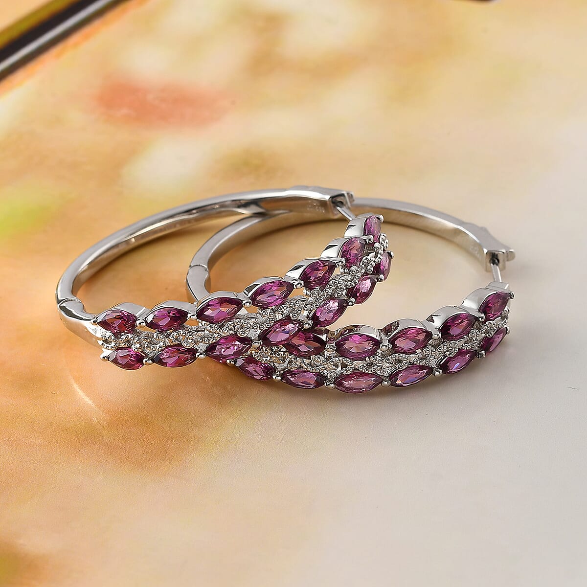 Premium Orissa Rhodolite Garnet 8.70 ctw Earrings in Platinum Over Sterling Silver image number 1