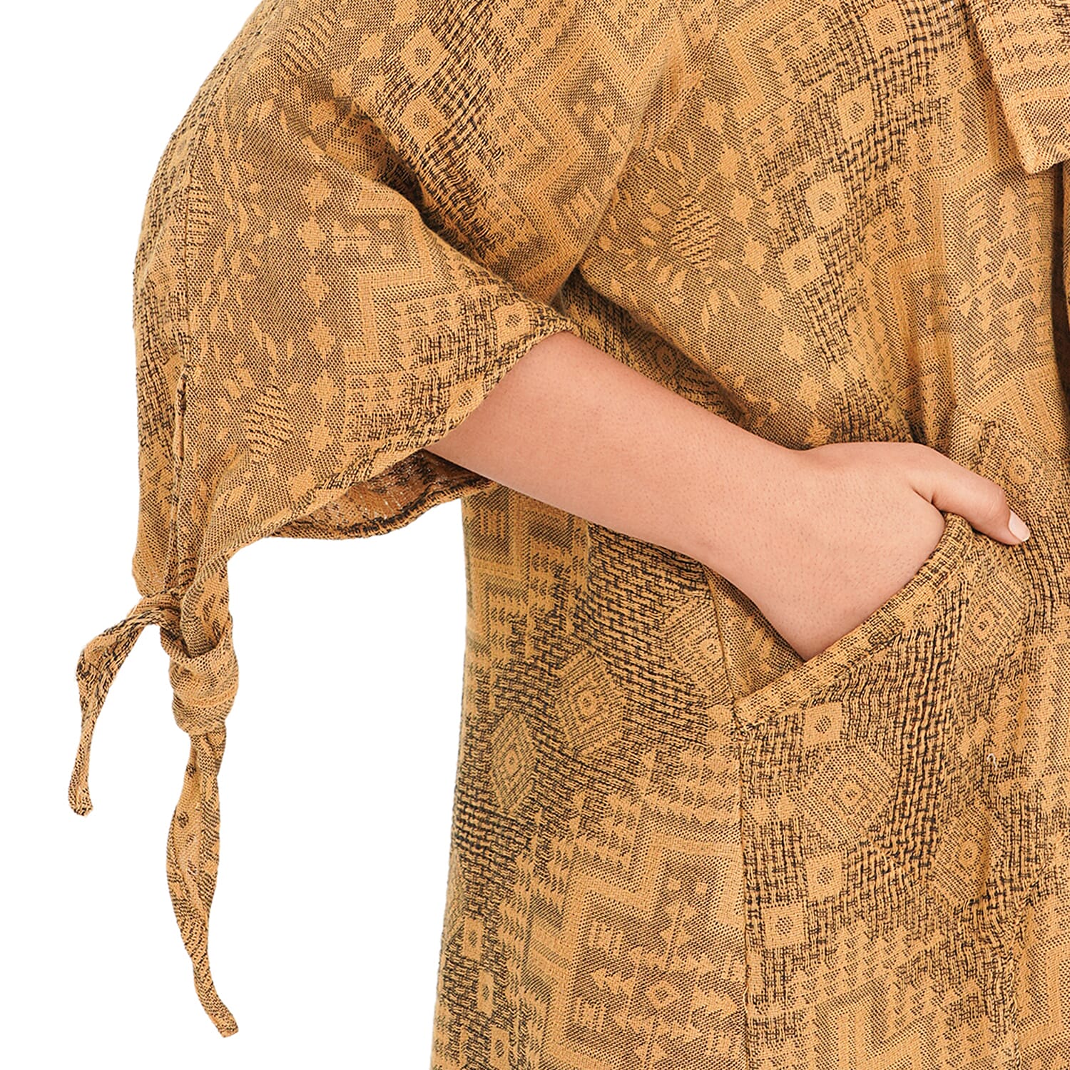 Tamsy Gold 100% Cotton Double Layer Jacquard Waterfall Front Cardigan - One Size Missy